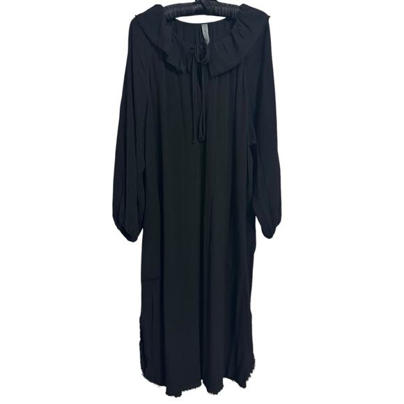 Raquel Allegra Black Peasant Dress size 0 Midi Ruffle Neck - Picture 16 of 16